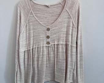 Peach Love California Blush Beige Babydoll Top Small Boho Long Sleeve USA