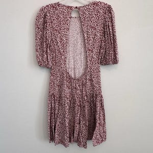 Free People XS Red White Floral Open Back Puff Sleeve Mini Dress Viscose Womens image 8