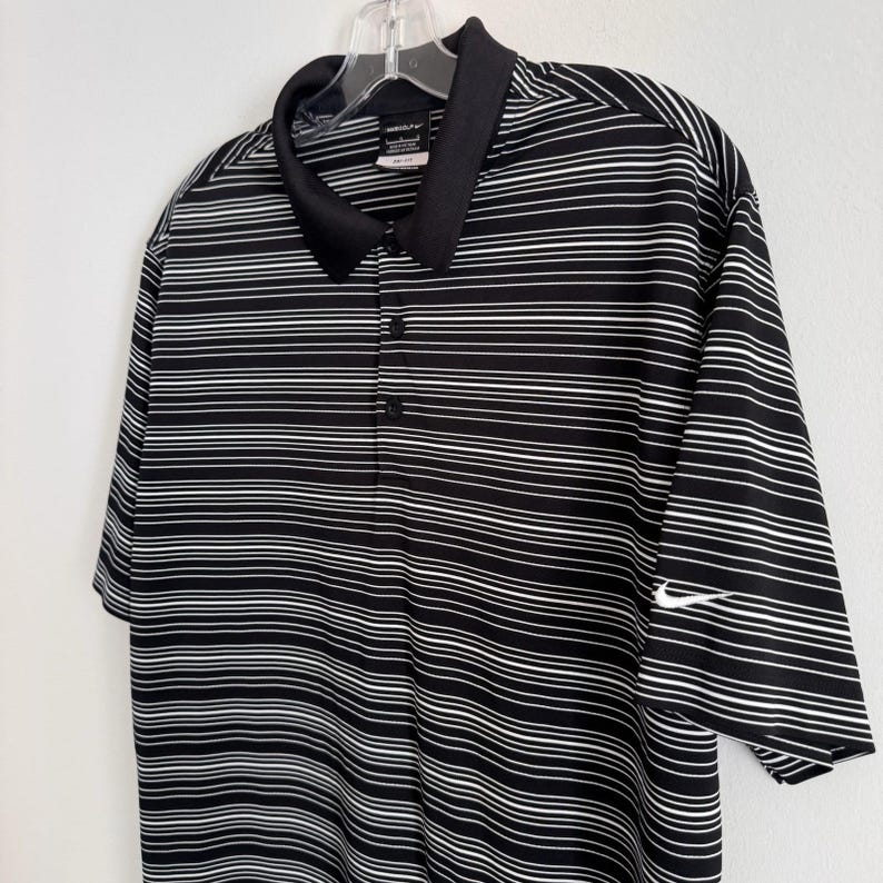 Polo Nike Golf Dri Fit para hombre, talla L, negro, blanco, rayas Swoosh. imagen 3