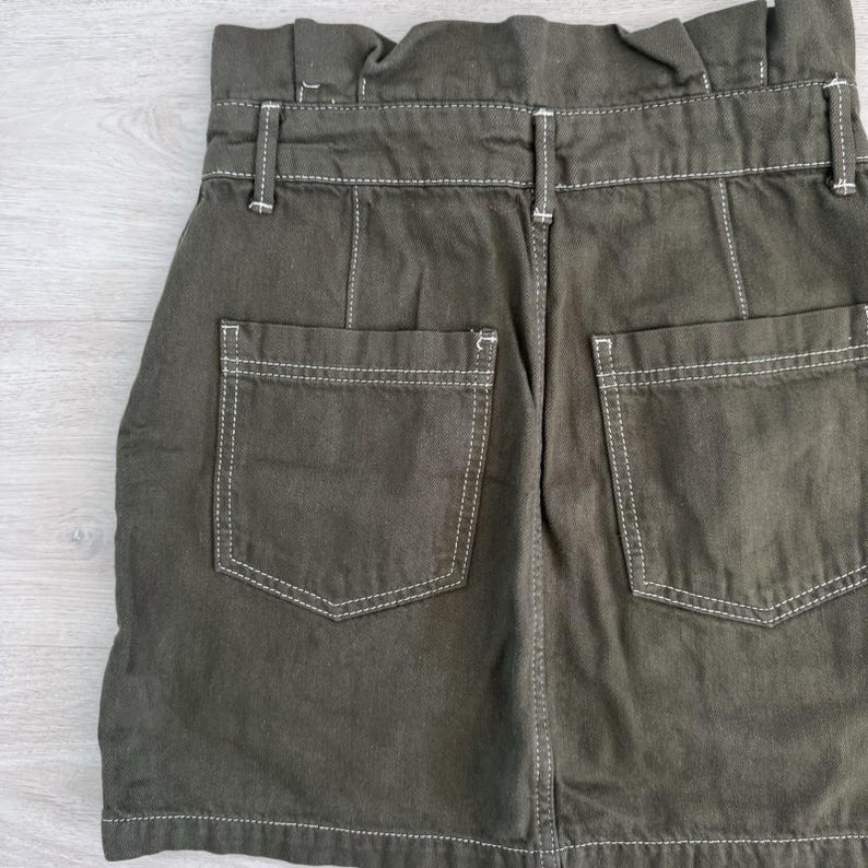 Free People Rock Damen 4 Oliv Grün Paperbag Taille Denim Mini Boho Bild 7