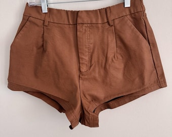 Free People Vegan Leather Shorts Brown Cognac High Waisted Pull-On Medium M