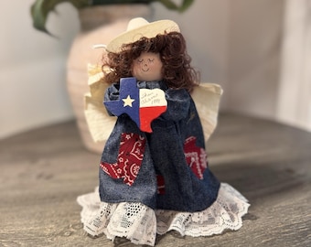 Vintage 1999 Sugar's Treasure Chest Texas Spool Angel The Alamo Denim Cowgirl 7"