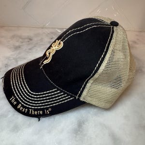 Browning Buckmark Mesh Trucker Hat Cap Black Tan Distressed Hunting OSFM image 3