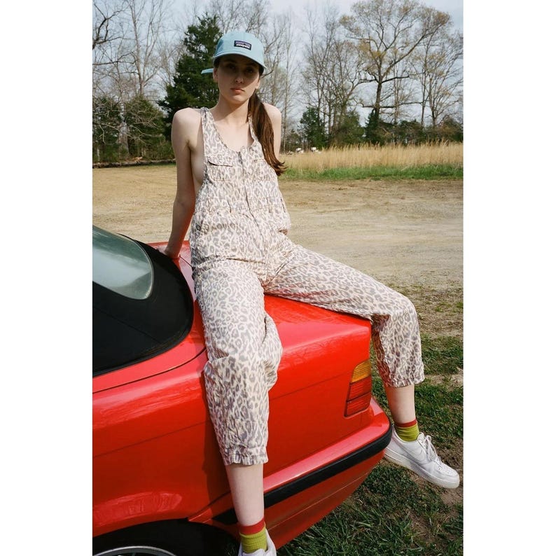 Urban Outfitters Leopard Print Overalls XS Canvas Carpenter Jumpsuit Y2K Street image 1
