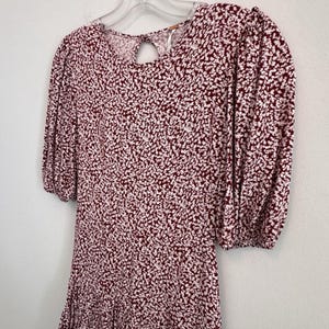Free People XS Red White Floral Open Back Puff Sleeve Mini Dress Viscose Womens image 2