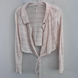 Cárdigan de punto estilo boho, color rosa marfil, abierto por delante, de Free People, talla XS. imagen 2