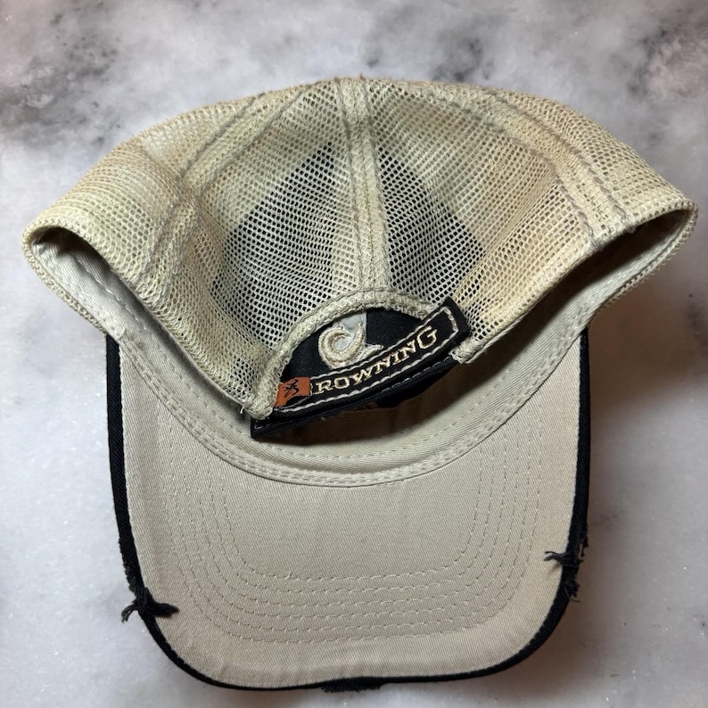 Browning Buckmark Mesh Trucker Hat Cap Black Tan Distressed Hunting OSFM image 6