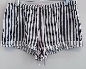 Victoria's Secret Pajama Shorts Silver Metallic Stripe Black White Lounge Medium