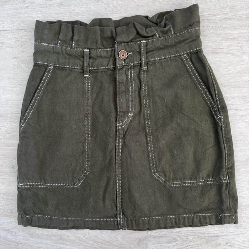 Free People Rock Damen 4 Oliv Grün Paperbag Taille Denim Mini Boho Bild 1
