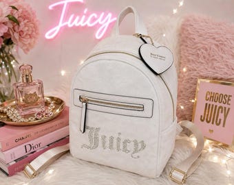 Juicy Couture Angel Big Spender Backpack White Velour Rhinestone NWT Y2k 100