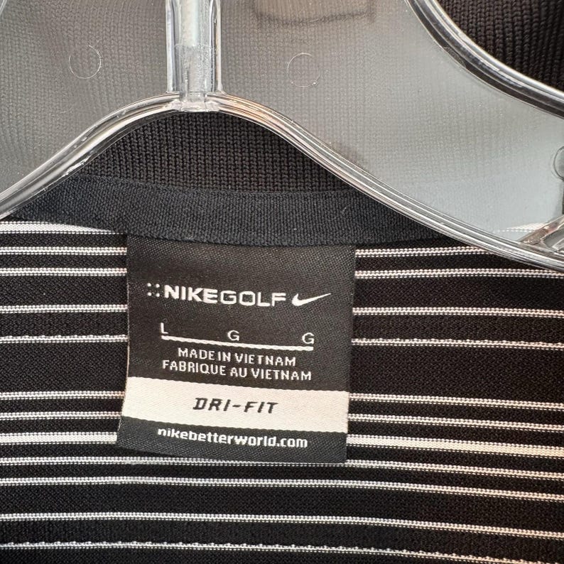 Polo Nike Golf Dri Fit para hombre, talla L, negro, blanco, rayas Swoosh. imagen 6