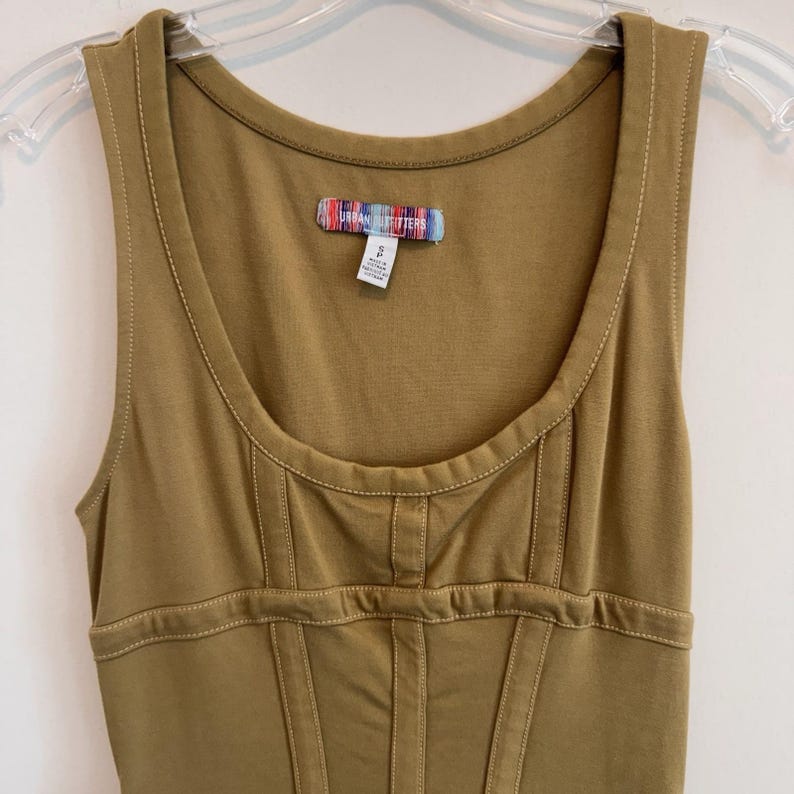 Urban Outfitters Women's Small Mustard Gold Corset Mini Dress Seamed Tank Ribbed image 3