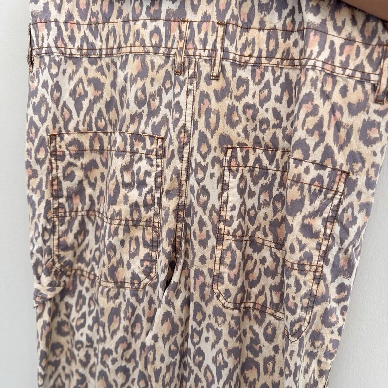 Urban Outfitters Leopard Print Overalls XS Canvas Carpenter Jumpsuit Y2K Street image 10