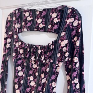 Free People Floral Long Sleeve Bodysuit Cutout Back Pink Purple Size S image 3