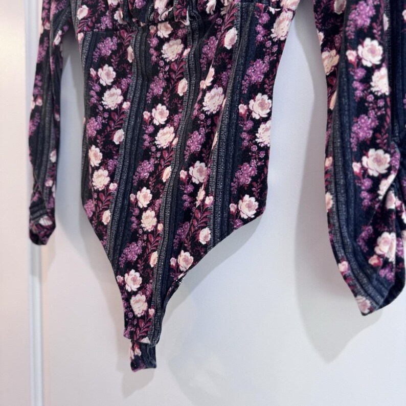 Free People Floral Long Sleeve Bodysuit Cutout Back Pink Purple Size S image 4