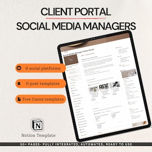 Client Portal for Social Media Manager, Notion Template for Social Media Management,  Client Onboarding Template, Client Management