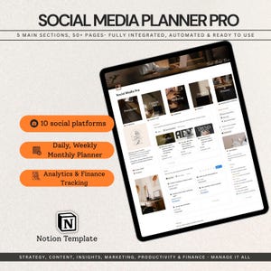 Notion Template Social Media Planner, Content Calendar, Content Planner Social Media Management, Content Creator System