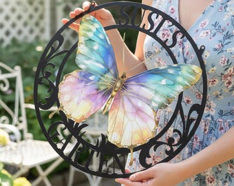 Personalized Butterfly Garden Metal Hanging Decor, Colorful Butterfly Sign, Metal Hanging Garden Sign, Butterfly Garden Art, Gardeners Gift