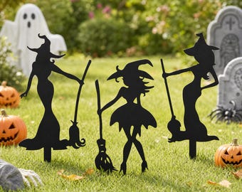 Metalen heksensilhouet tuinsteker, metalen Halloween tuinbord, Halloween heksentuinsteker, heksensilhouet tuindecoratie, Halloween cadeau