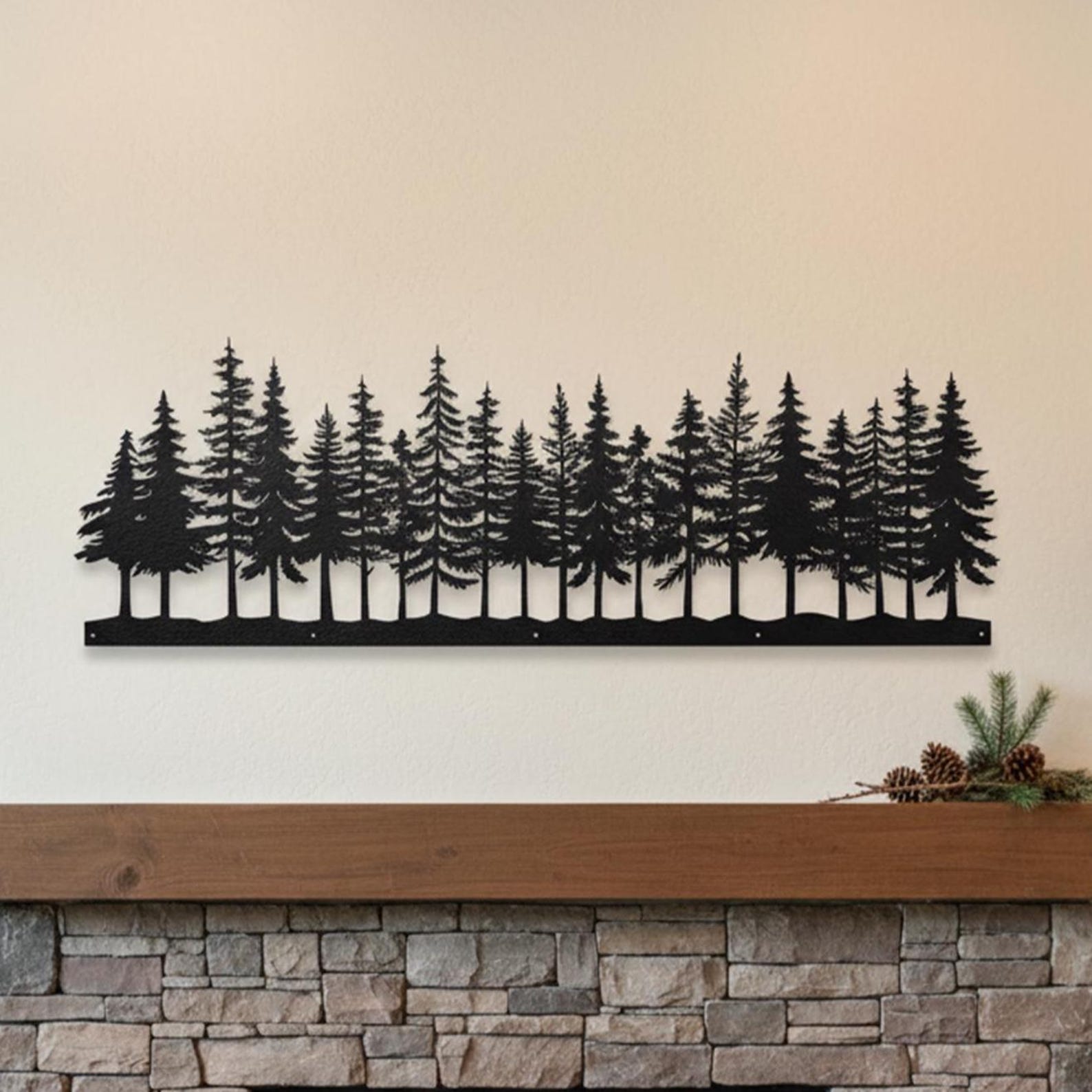 Metal Pine Tree Wall Art, Nature Forest Fireplace Mantel Decor ...