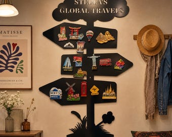 Magnetisch wegwijzerbord op maat, gepersonaliseerd magneetbord met reisthema, wanddecoratie voor thuis met avontuurlijk thema, cadeau voor reisliefhebbers
