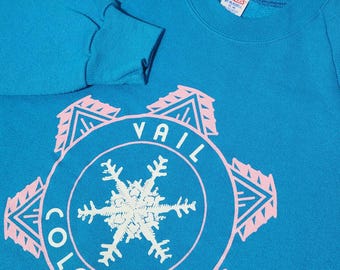 Sudadera vintage Jerzees by Russell Vail Colorado, talla XL, azul, estilo años 80, fabricada en EE. UU.