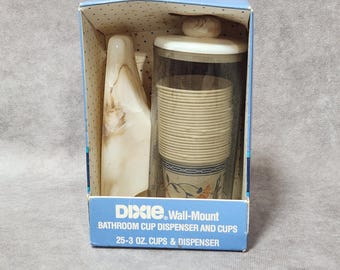Vintage 1987 Dixie Bathroom Cup Dispenser Wall Mount Faux Marble White 3oz Cups