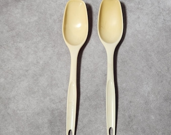 Vintage Foley Nylon Mixing Spoons Set of 2 Cream Square Tip Retro Kitchenware