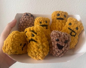 Crochet Chicken Nugget Plushie | Funny Amigurumi Nugget Toy, Custom Faces, Comfort Food Decor, Stress Ball, Stocking Stuffer, Birthday Gift