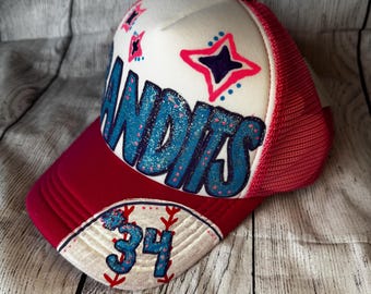 Hand Painted Red White Blue Trucker Hat: America, USA - Etsy display picture 2