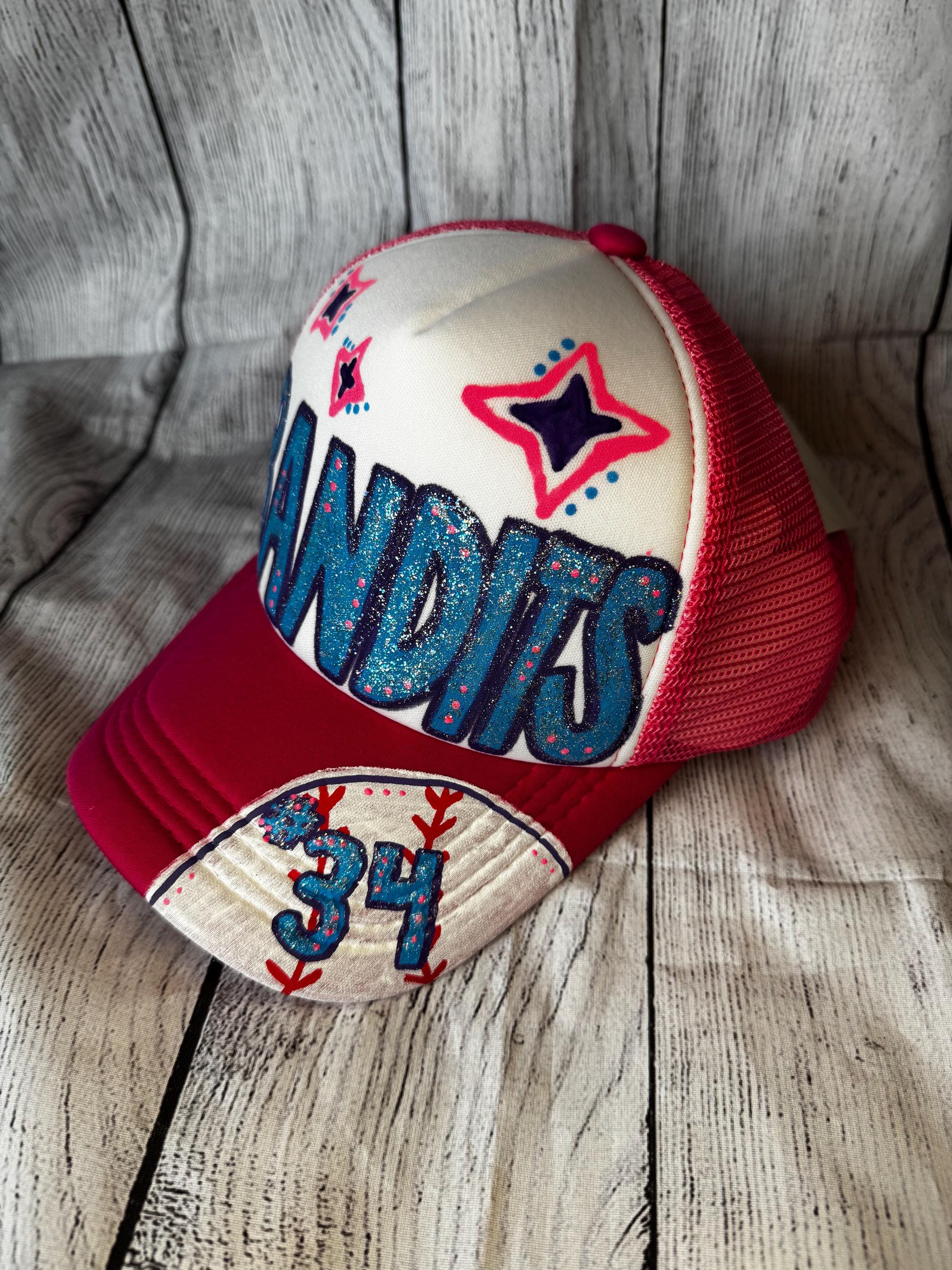 Baseball Mama Women\'s Red, White & Blue Beaded Trucker Hat Redwhiteblue_92539fba-8623-  main image 4