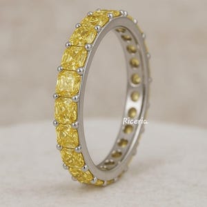 Radiant Cut Yellow Diamond Eternity Band in White Gold – Full Eternity Ring – Lab Grown Fancy Yellow Diamond Ring – Stackable Wedding Band