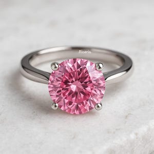 Pink Round Cut CZ Diamond Ring: 14K Gold Wedding Engagement