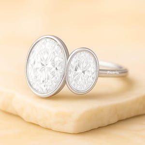 Toi et Moi Moissanite Ring: 14K Gold Two Stone Ring