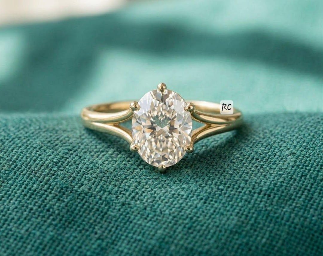 1.70ct Oval Cut Moissanite Engagement Ring, Split Shank Gold Ring ...