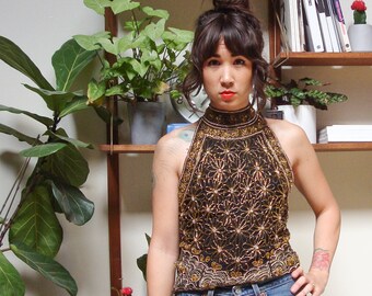 Beaded Silk Mock Nk Tank