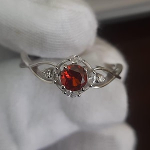 Elegant Round Garnet Ring Sterling Silver / Gold-Plated Birthstone Jewelry for Women Garnet Jewelery,  Garnet Engagement Rings, Gift for her