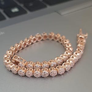 &quot;Handgefertigtes rundes rosa Diamantarmband - Sterlingsilber Dainty &quot;&quot;Rosa Diamant-Tennis-Armband echter runder Edelstein-Schmuck, Geschenk für sie.&quot;