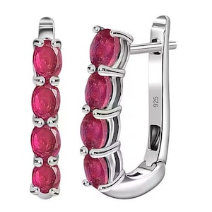 Ruby Hoop Earrings in Sterling Silver – July Birthstone Jewelry, Natural Gemstone Hoops, Ruby Earring, Ruby Jewelry, Gift for Her