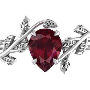 Pear Cut Garnet Ring – Sterling Silver Gold-Plated January Birthstone Jewelry for Women Garnet Jewelery Garnet Engagement Rings gift for her