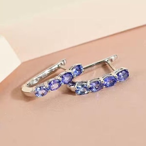 Tanzanite Hoop Earrings in Sterling Silver, Tanzanite Huggies, December Birthstone Jewelry, Gift for Her, Dainty Gemstone Hoops