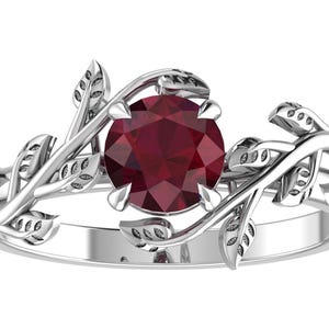 Elegant Round Garnet Ring – Sterling Silver / Gold-Plated Birthstone Jewelry for Women Garnet Jewelery Garnet Engagement Rings