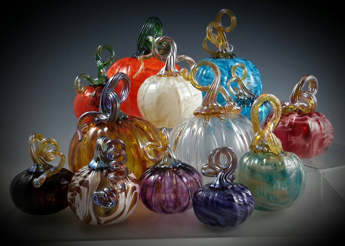NW Handblown Glass Pumpkins in crystal Turquoise Etsy