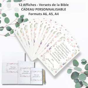 Set of Christian verse posters in French, Bible verse, Christian wall decoration A6, A5, A4, customizable gift