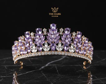 Lavender Crystal Tiara Gold | Bridal Wedding Crown | Pageant  display picture 3