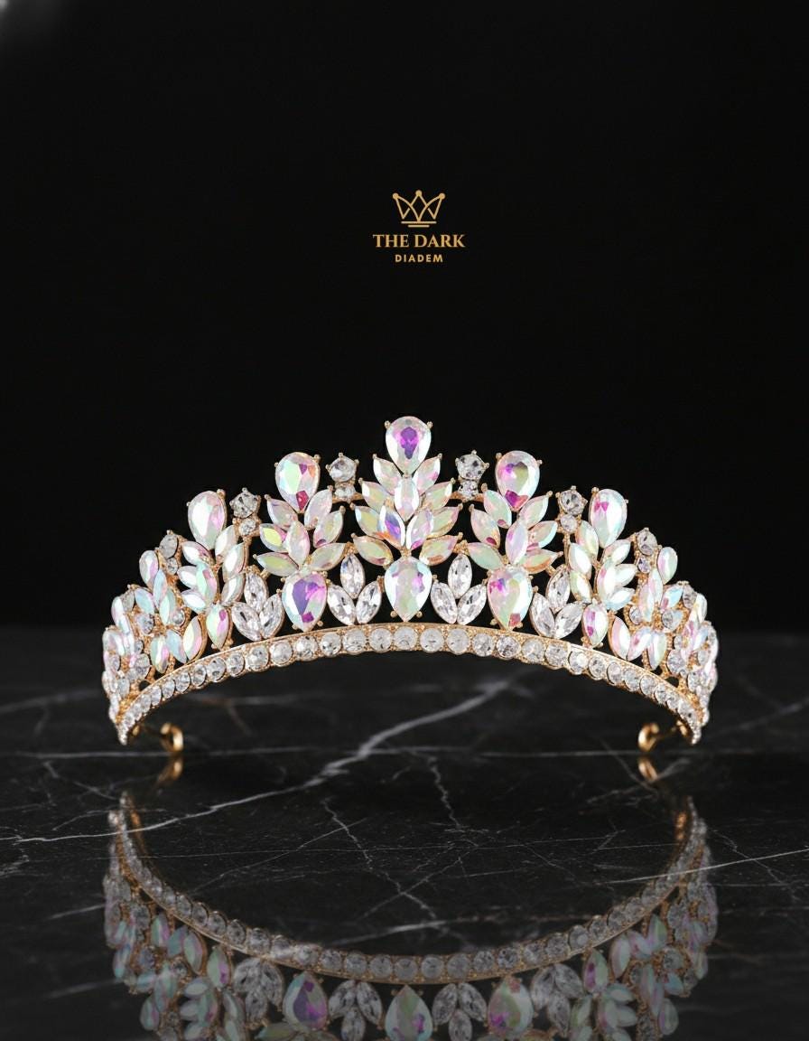 Lavender Crystal Tiara Gold | Bridal Wedding Crown | Pageant  display picture 1