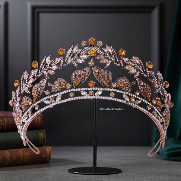 Vintage Bronze Butterfly Crown - Baroque Bridal Rhinestone Tiara
