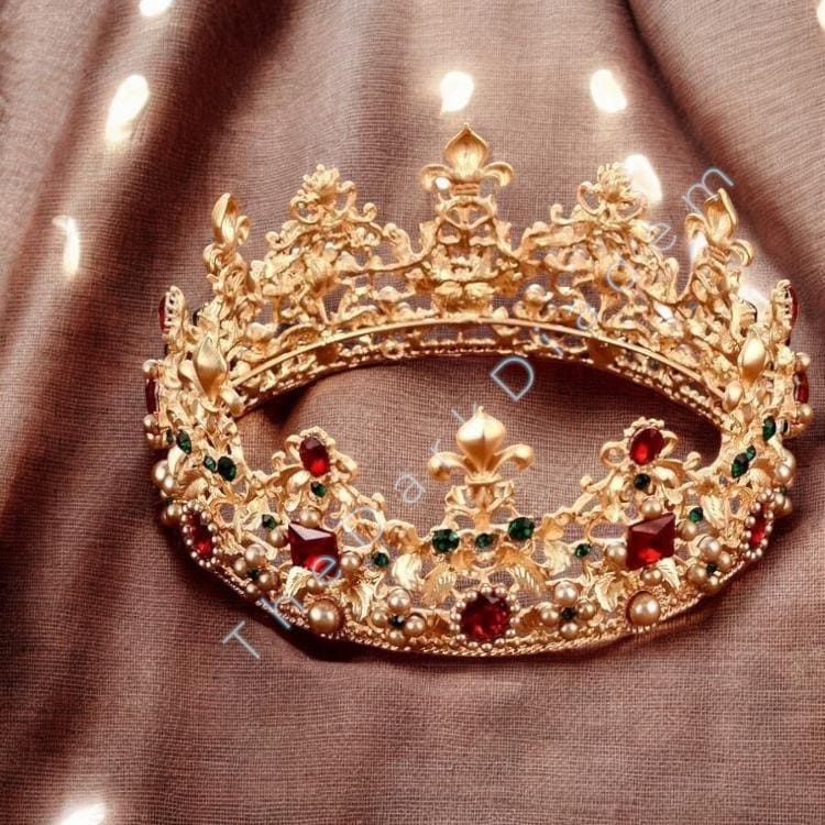 Full Round Crown / Red Crystal Crown / Crown Earrings Set / King Queen ...