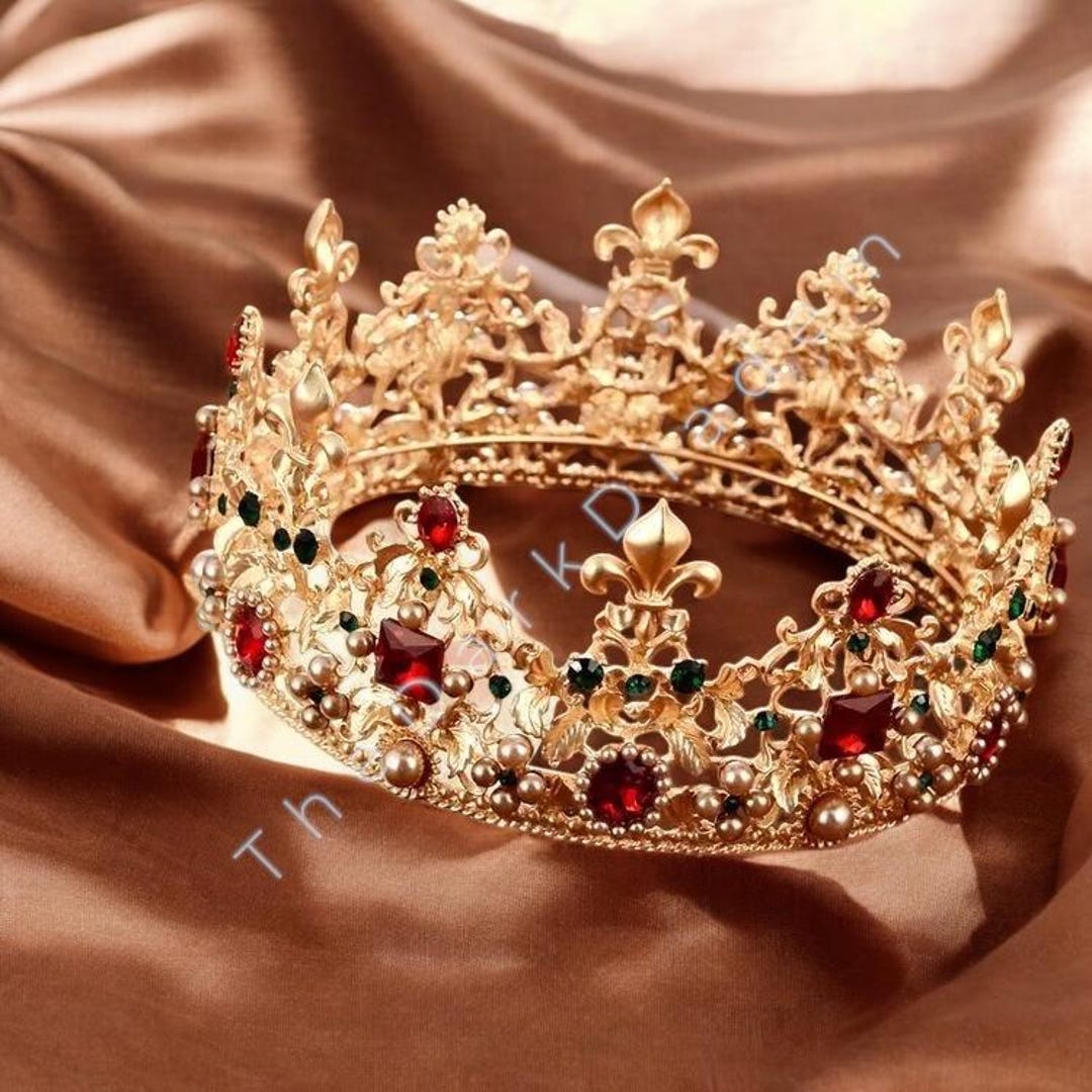 Full Round Crown / Red Crystal Crown / Crown Earrings Set / King Queen ...