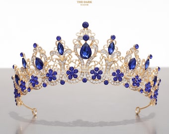 Bridal Gold Rhinestone Tiara – Elegant Wedding Crown – Blue  display picture 1